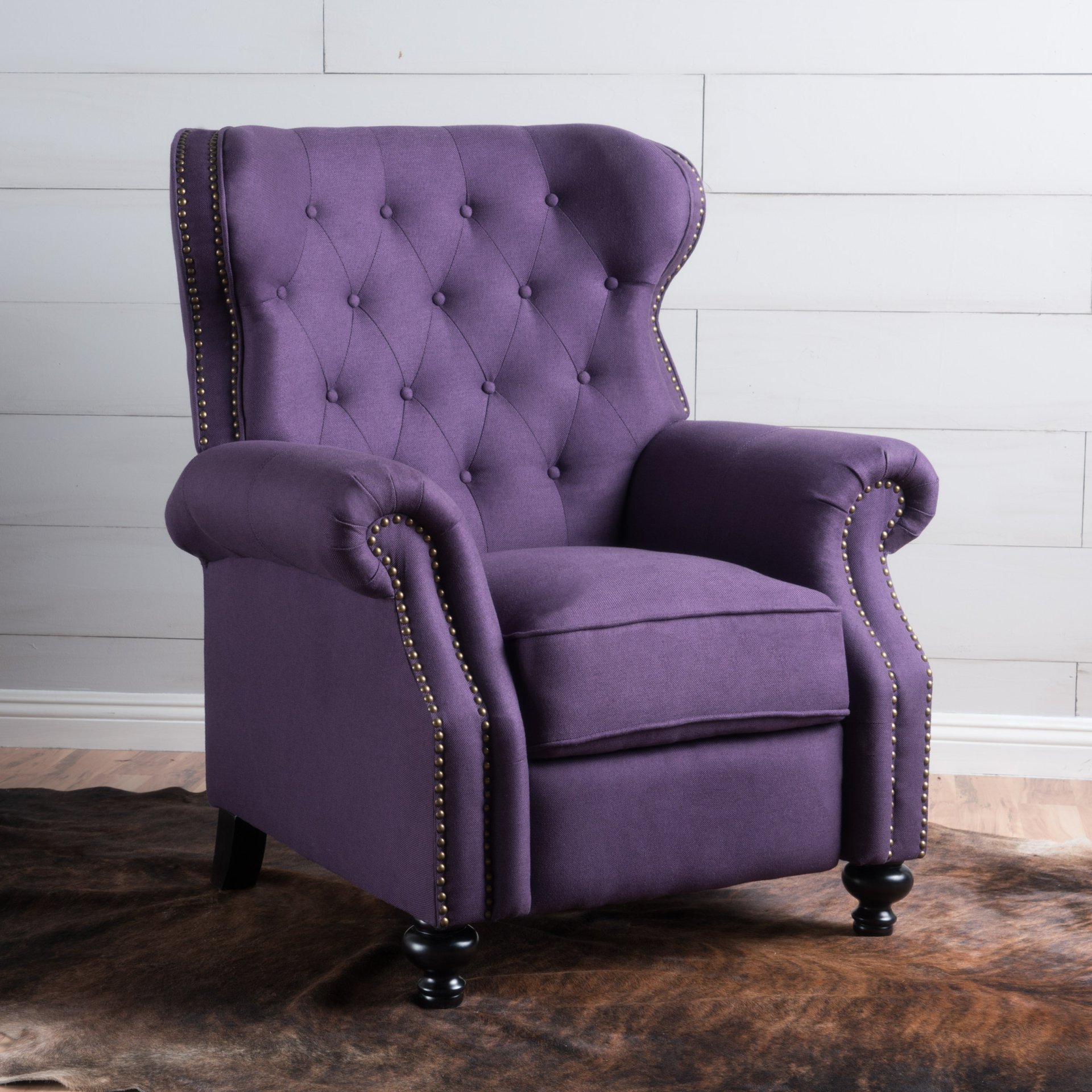 Accented Push Back Recliner Chair With Rolled Arms, Cocooning Comfort - Plum - Image 2