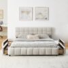 Modern Queen Size Upholstered Bed Frame With Headboard And Storage Drawer - Beige - Image 7