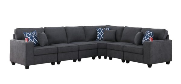 Cooper - 6 Piece Reversible L-Shape Sectional Sofa & Cupholder - Stone Gray