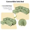 Convertible Sofa Bed Sectional Sofa Sleeper L-Shaped Sofa With A Storage Ottoman, Two Pillows, Two Power Sockets And Two USB Ports For Living Room - Green - Image 5