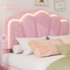 Twin Size Upholstered Flower-Shape Bed, Elegant Flowers Headboard With LED Light Strip, Sherpa Fabric Platform Bed With Slats Support - Pink - Image 3