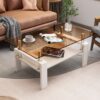 Modern Rectangular Coffee Table With Tempered Glass Top Layer, Table For Living Room - Brown / White - Image 5