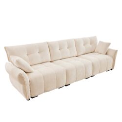 Modern 3 Seater Sofa Set & Pillows Frame, Textured Cover, High Rebound Cushions - White
