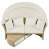 Outdoor Patio Daybed Wicker Rattan Double Daybed Round Sofa Furniture Set With Retractable Canopy, 4 Pillows For Lawn Garden Backyard Porch Pool - Beige - Image 18