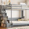Full Over Full Size Murphy Bed With Hydraulic Lift & Desk Design - Gray - Image 25