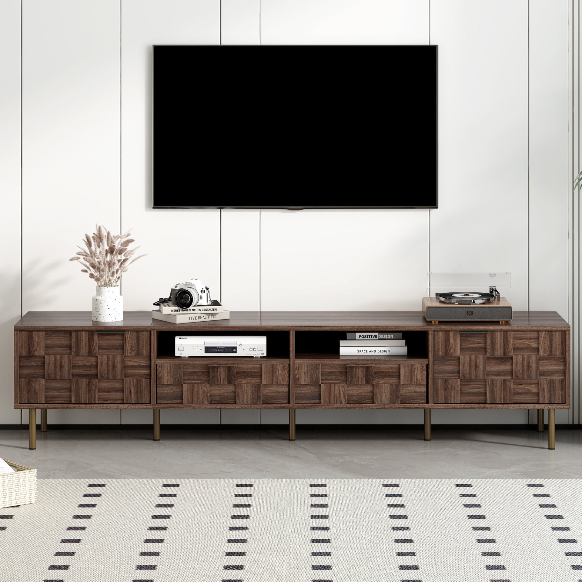 Mid Century TV Stand With 2 Drawers, Media Console Table For Tvs Up To 85'', Entertainment Center With Storage For Living Room - Dark Brown - Image 4