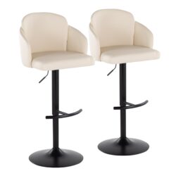 Dahlia - Contemporary Adjustable Barstool With Swivel With Rounded T Footrest (Set of 2) - Black / Cream