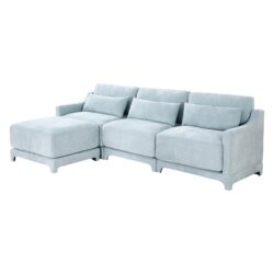 3 Seater Chenille Sofa With Movable Ottomans High Resilience Sponge Easy Install - Sky Blue