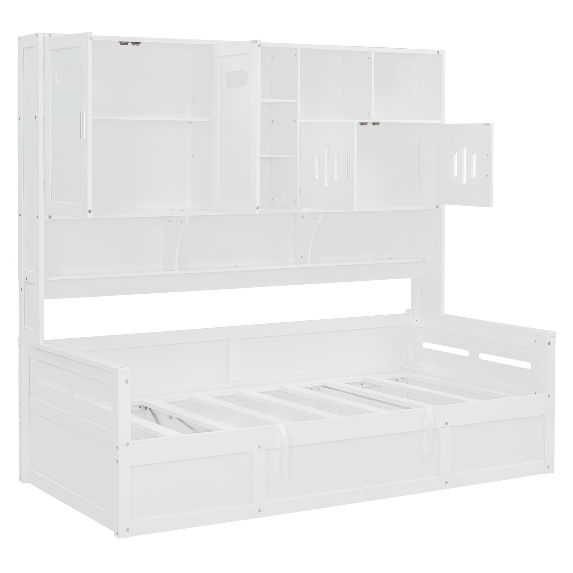 Twin Size Wooden Daybed With Hydraulic Bed And All In One Cabinet And Shelf - White - Image 7
