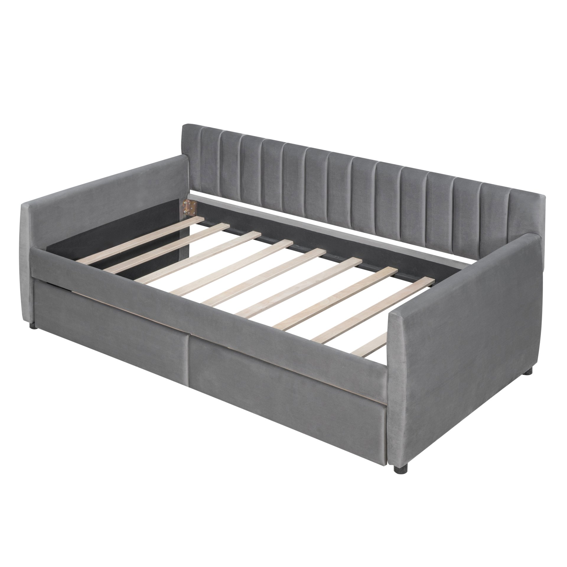 Twin Size Upholstered Daybed & Drawers, Slat Support - Gray - Image 3