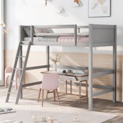 Twin Size Loft Bed With Ladder - Gray