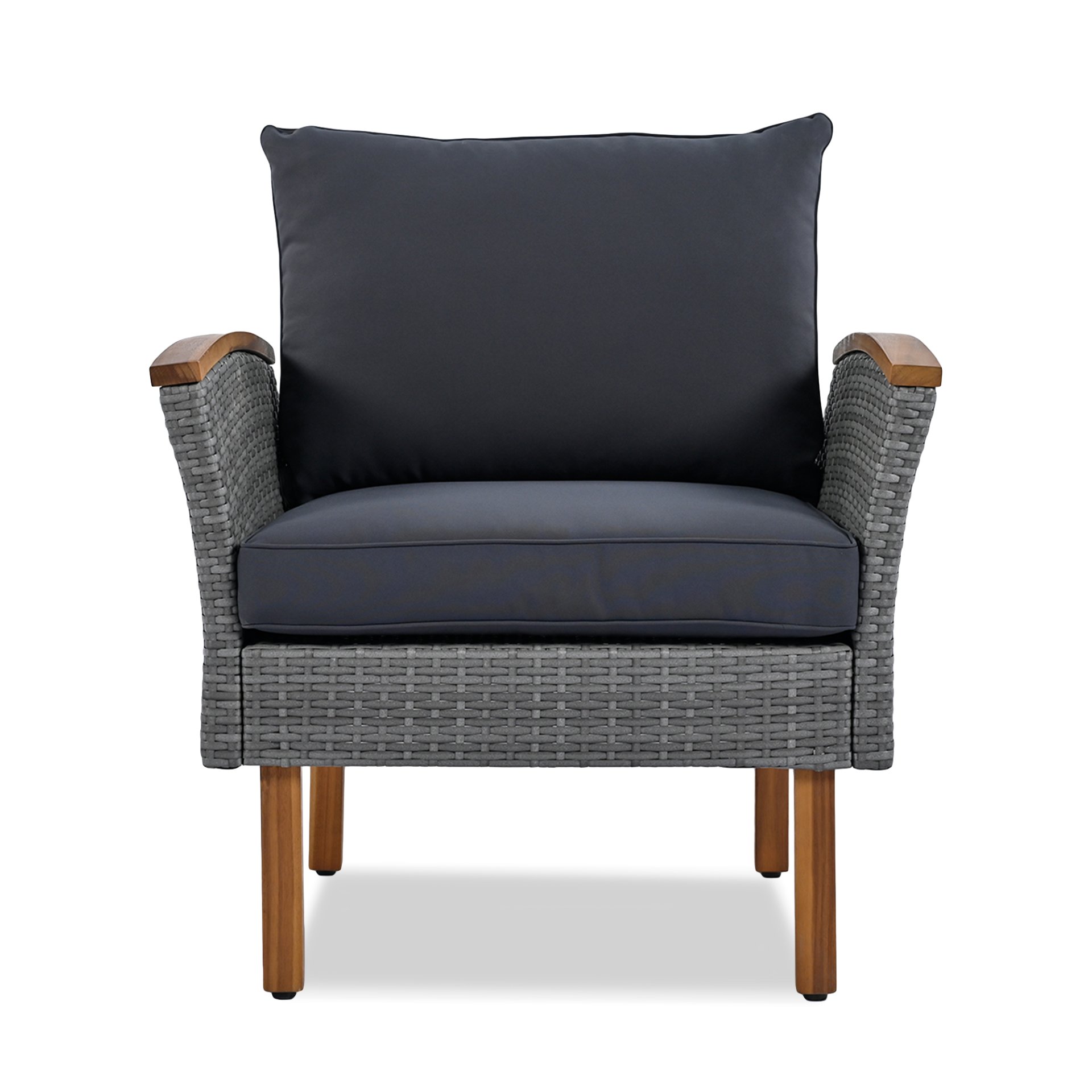 9 Piece Patio Rattan Furniture Set, Outdoor Conversation Set With Acacia Wood Legs And Tabletop, PE Rattan Sectional Sofa Set With Coffee Table, Washable Cushion - Gray - Image 11