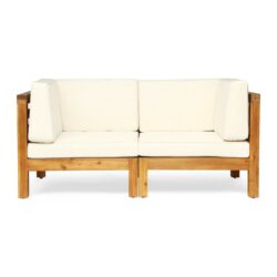 Oana - 2 Piece Loveseat Set With Acacia Wood Frame And Water Resistant Cushions - Beige