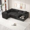 U-Shaped Sectional Sofa Pull Out Sofa Bed With Two USB Ports, Two Power Sockets, Three Back Pillows And A Storage Chaise For Living Room - Black - Image 4