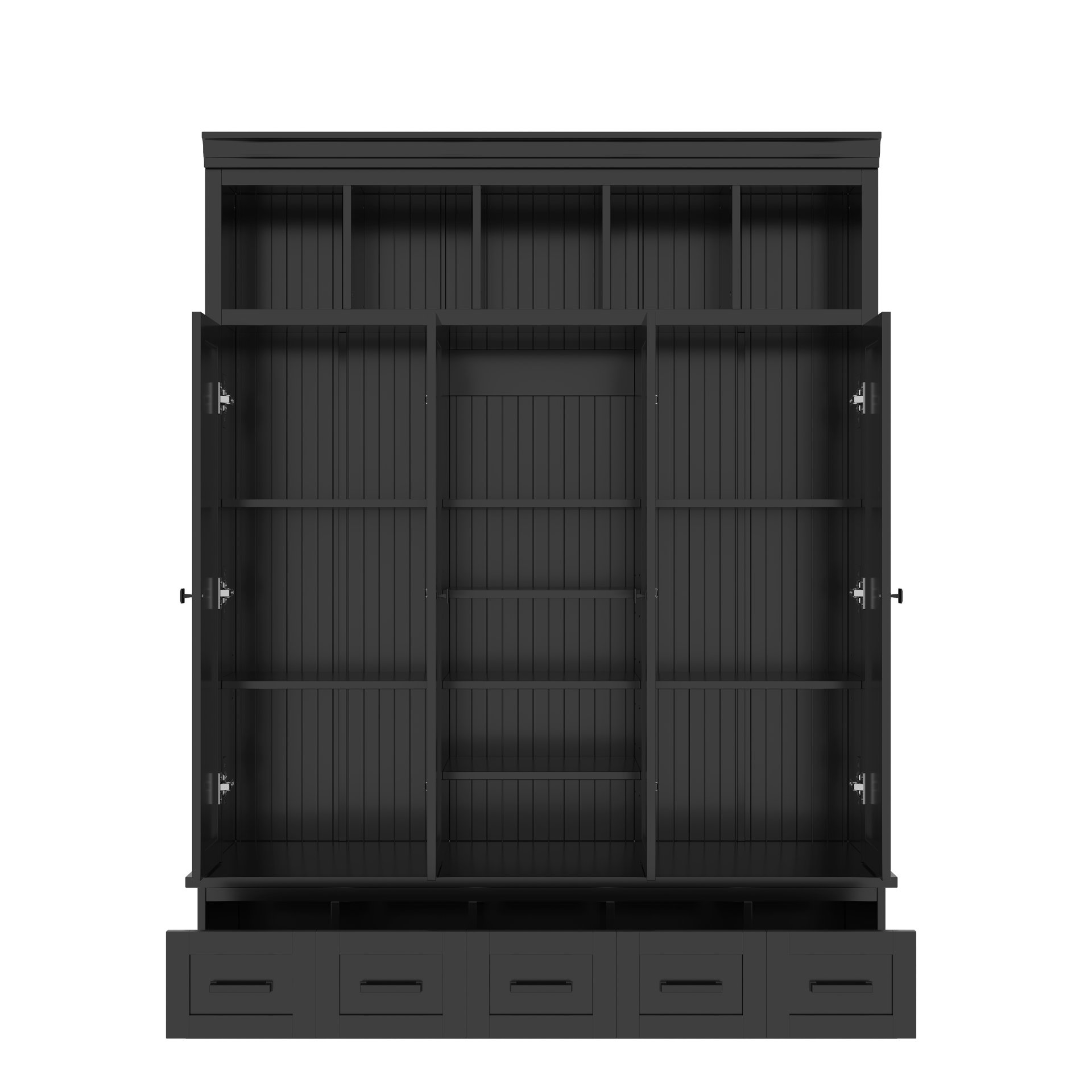 Hall Tree With Bench And 5 Storage Cubbies, Modern Entryway Storage Organizer Cabinet With 4 Doors, 5 Drawers And Adjustable Shelves For Hallway, Entryway, Living Room - Black - Image 12