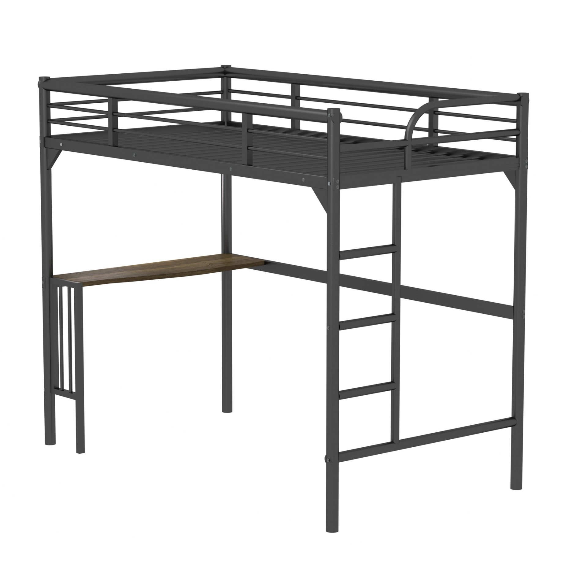 Twin Metal Loft Bed With Desk, Ladder And Guardrails, Bookdesk Under Bed - Black - Image 8