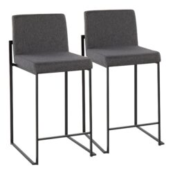Fuji - Contemporary High Back Counter Stool (Set of 2) - Black / Charcoal