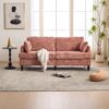 Modern Chenille 2 Seater Sofa With LED Light, USB Port, And Storage Bag - Pink - Image 11
