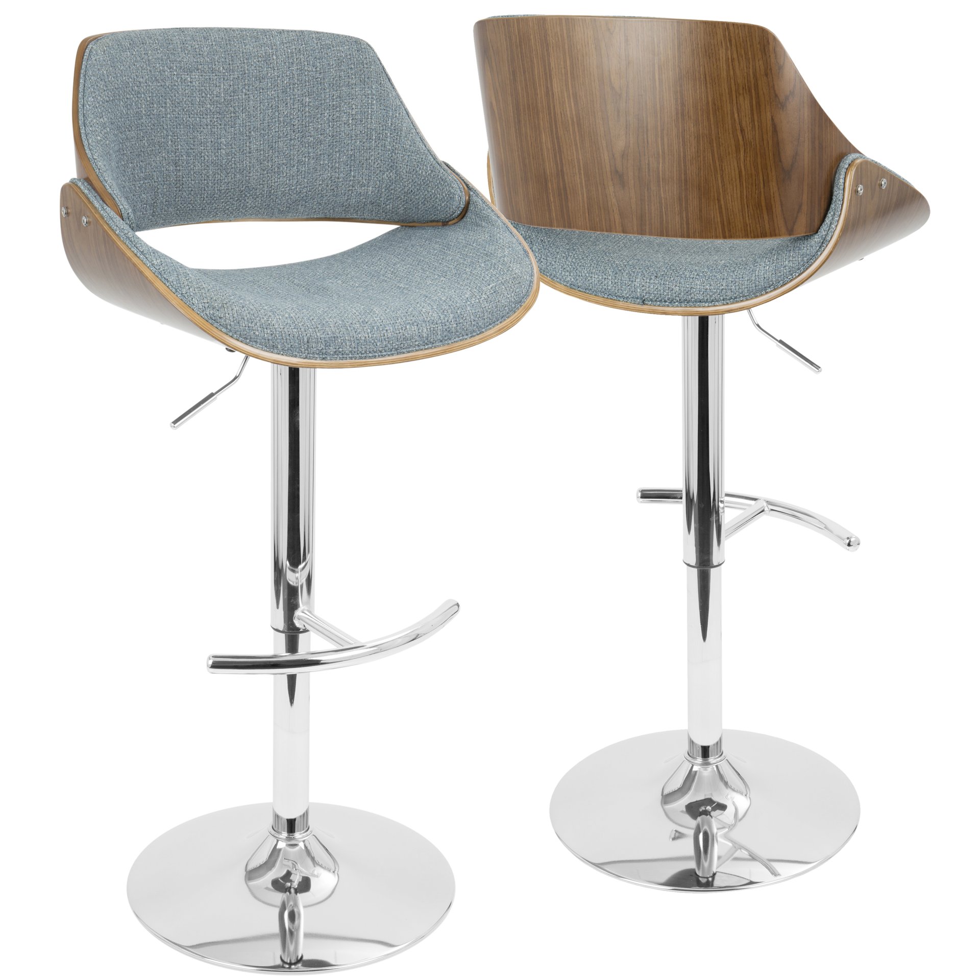 Fabrizzi - Mid-Century Modern Adjustable Barstool With Swivel (Set of 2) - Walnut / Blue - Image 2