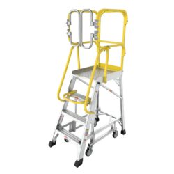 Heavy Duty Aluminum 4 Step Rolling Platform Ladder With 375Lbs Capacity And Safety - Silver