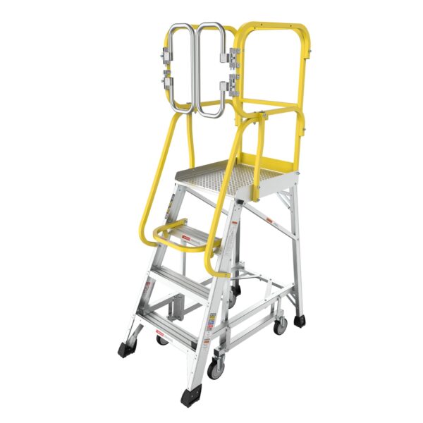 Heavy Duty Aluminum 4 Step Rolling Platform Ladder With 375Lbs Capacity And Safety - Silver