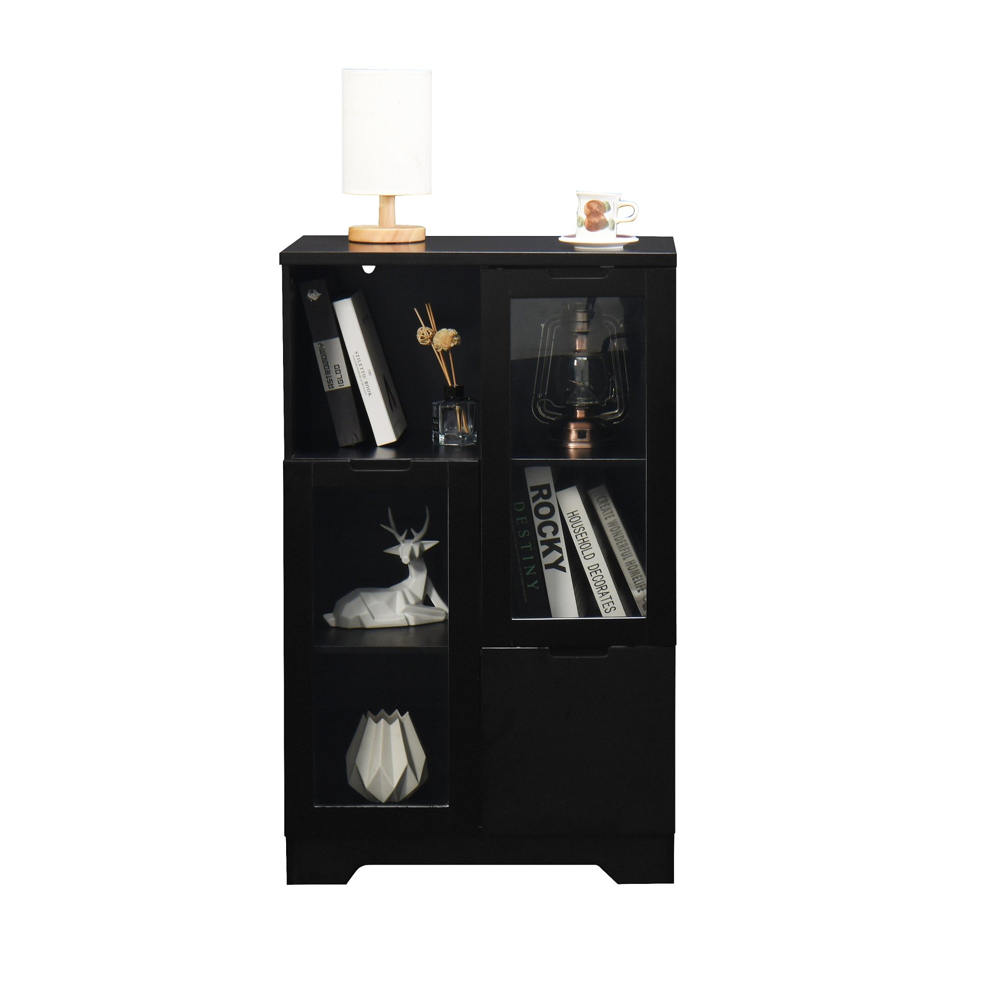 Modern Painted Cabinet With Glass Doors And Drawer - Black - Image 16