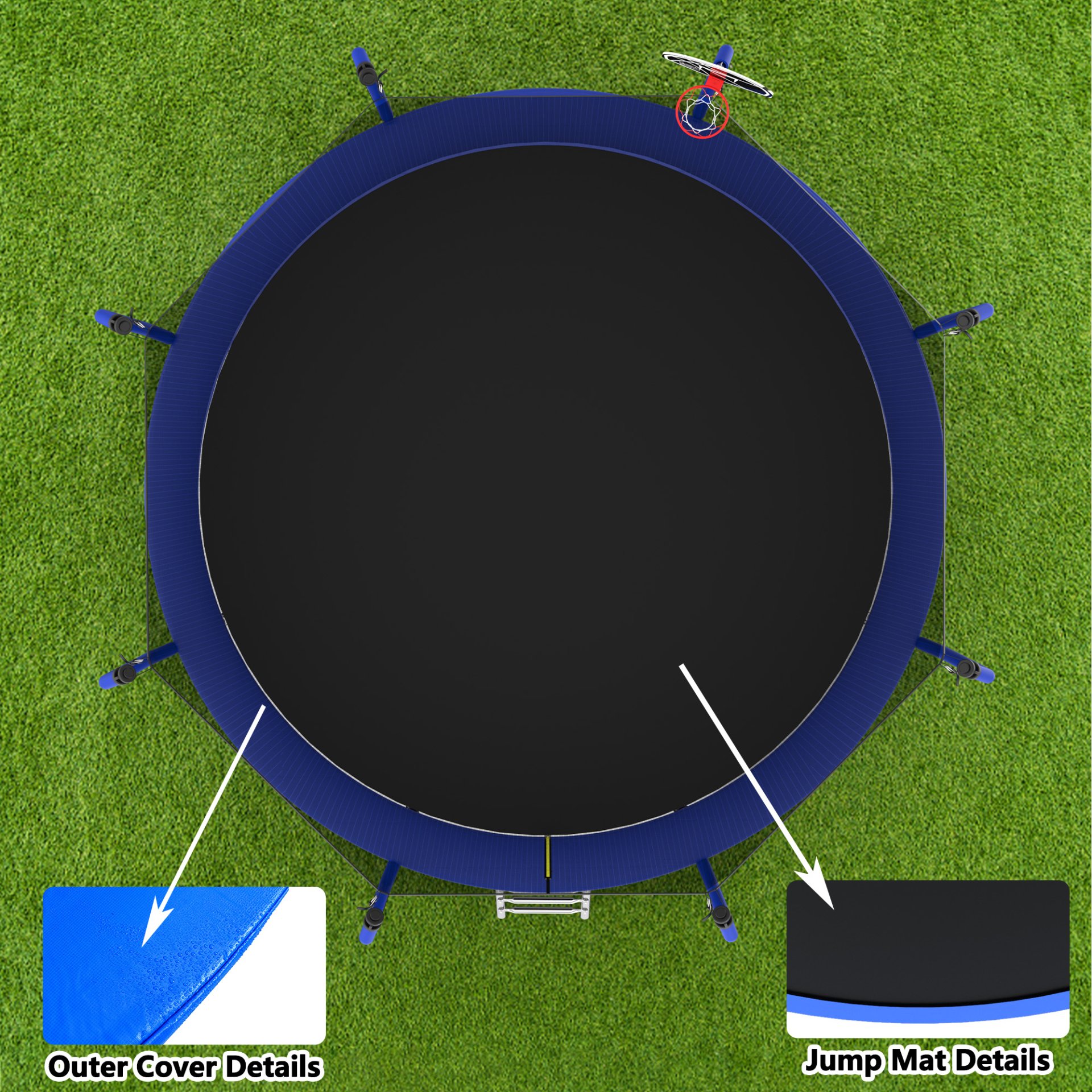 168.11" Trampoline With Basketball Hoop, Astm Approved Reinforced Type Outdoor Trampoline With Enclosure Net - Blue - Image 10