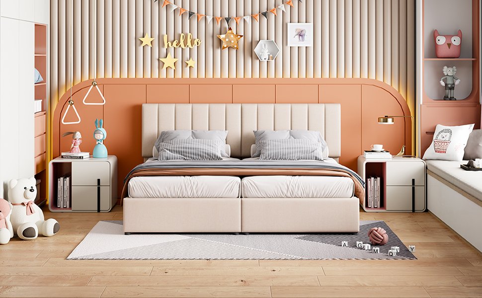 King Size Upholstered Platform Bed With A Hydraulic Storage System - Beige - Image 18