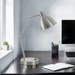 Lighting, Table Lamp, USB Port Included, Nickel Metal, Nickel Shade, Modern - Silver