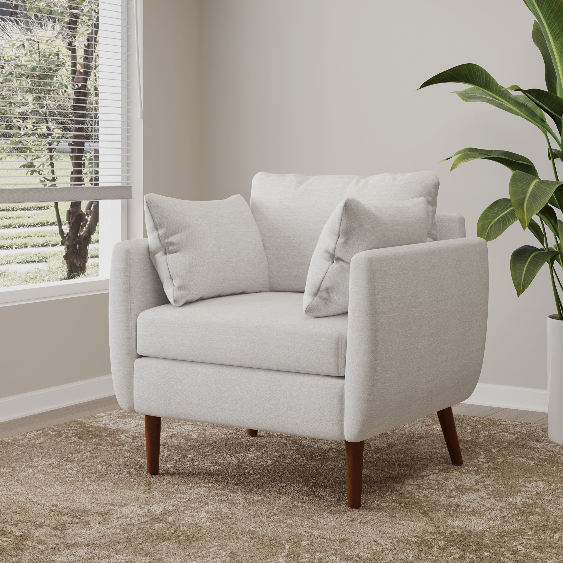 Luminate - Upholstered Fabric Club Chair With Tapered Legs And 2 Accent Pillows - Beige - Image 8