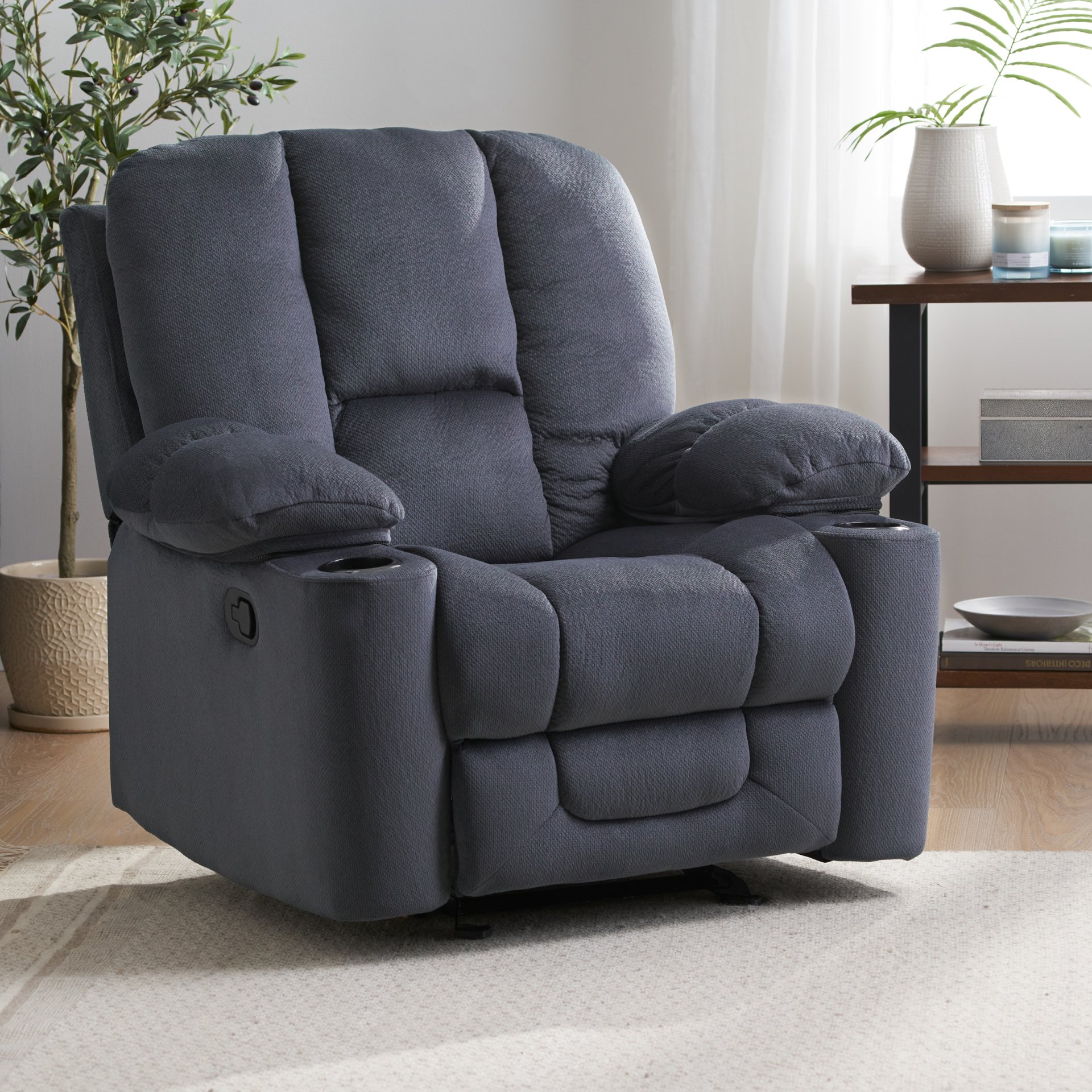 Luxurious Manual Recliner Chair With Skin-Friendly And Dual Cup Holders - Silver - Image 8