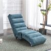 Ergonomic Linen Massage Chaise Lounge With Remote Control, 5 Modes - Blue - Image 7