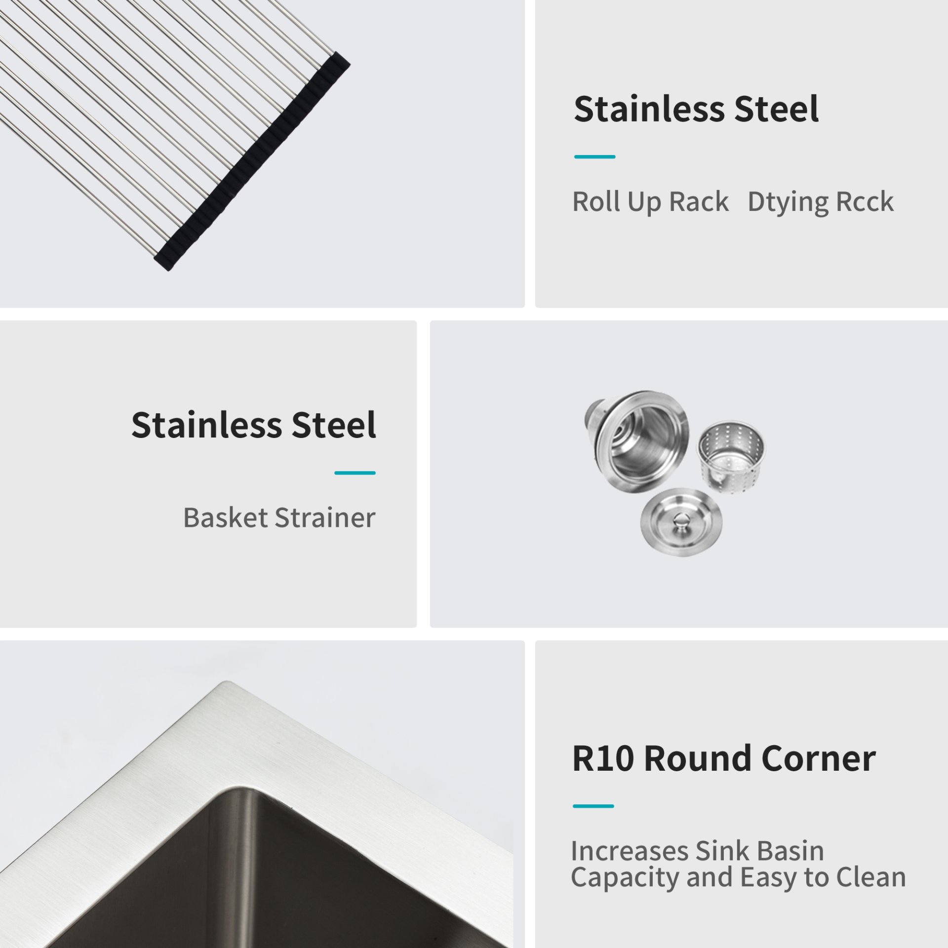 Drop In Kitchen Sink 16 Gauge Stainless Steel Single Bowl Topmount Basin - Black - Image 7