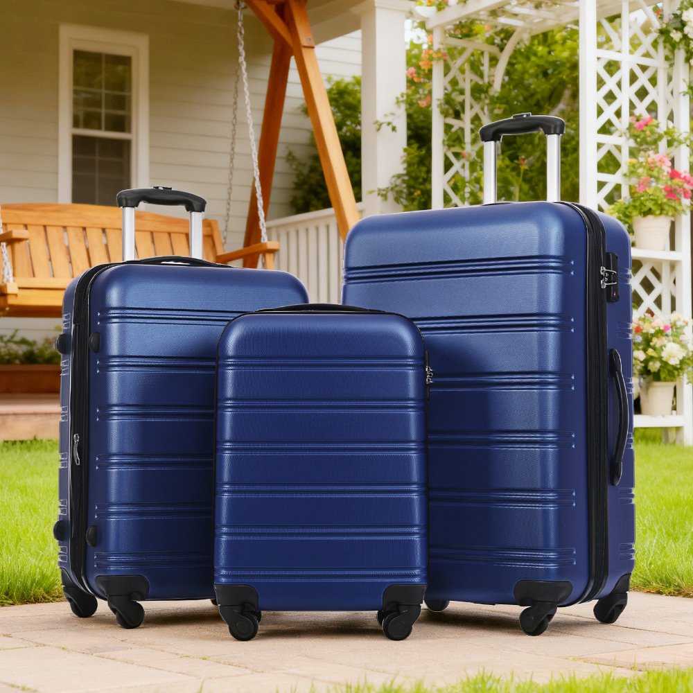 3 Piece Luggage Set Hardside Spinner Suitcase With Tsa Lock 20" 24" 28" Available - Blue - Image 8