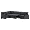 L-Shaped Sofa Sectional Sofa Couch Pull-Out Sofa Bed With Charging Devices And Cup Holders For Living Room - Blue Black - Image 18