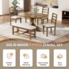 Topmax - 6 Piece Farmhouse Extendable Pedestal Dining Table Set With Removable Leaf, Bench And 4 Ladder Back Dining Chairs - Dark Brown - Image 4