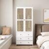 Hollow Pattern 2 Door 3 Drawer Wardrobe, The Collision Of Wood Color, Suitable For Bedrooms And Dressing Rooms - White - Image 2