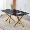 Modern Minimalist Rectangular Dining Table With Imitation Marble Glass & Metal Legs - Black / Gold - Image 2