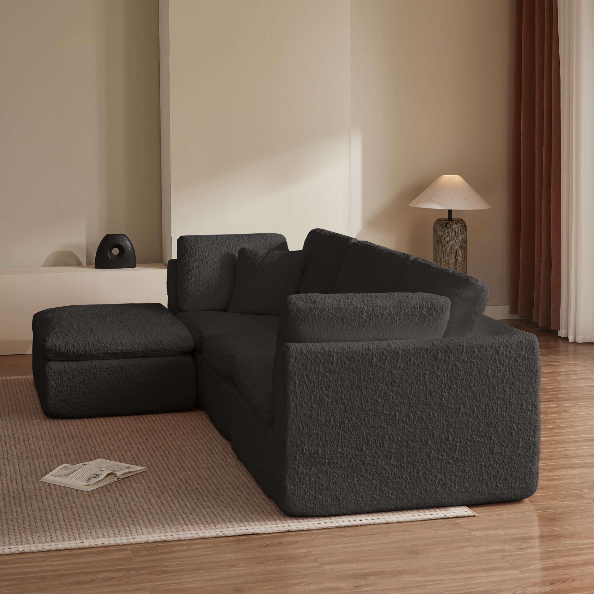 Cloud L Shape Modular Sectional Sofa With Ottoman, 3 Seater Convertible Couch - Gray - Image 10