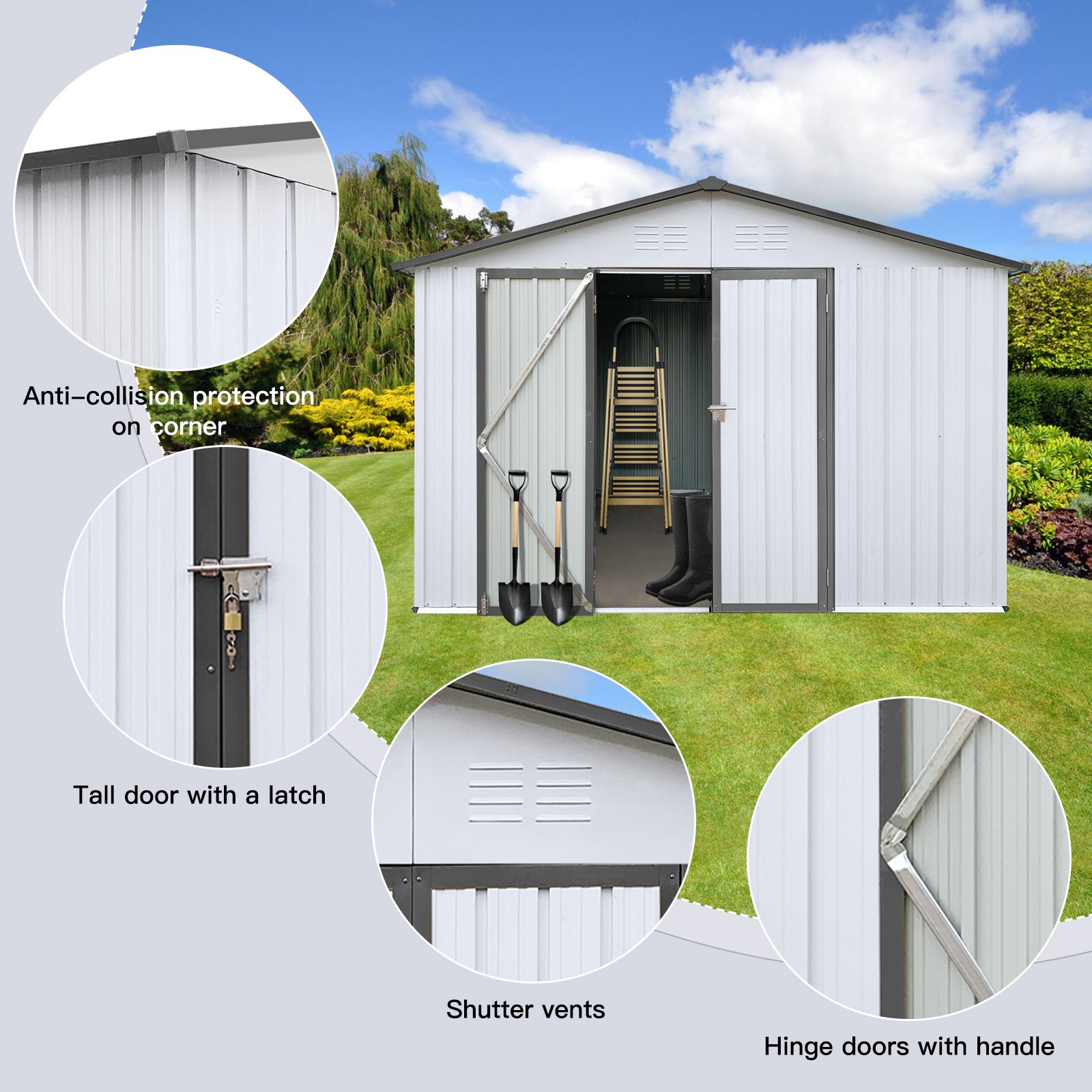 10'x12' Garden Sheds Outdoor Storage Sheds - White / Gray - Image 6