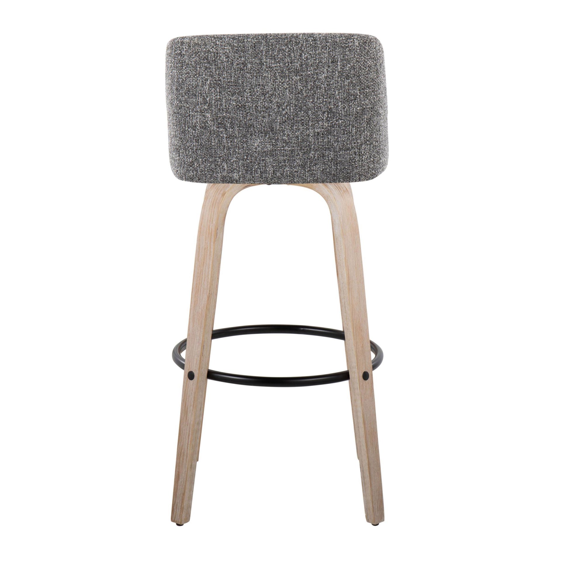 Toriano - Mid-Century Modern Fixed Height Barstool With Swivel With Round Footrest (Set of 2) - White Washed / Gray - Image 5