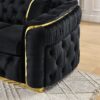 Velvet Button Tufted Sofa Couch With 2 Pillows 3 Seater Luxury Chesterfield Sofa Set With Stainless Steel Accents For Living Room - Black - Image 6