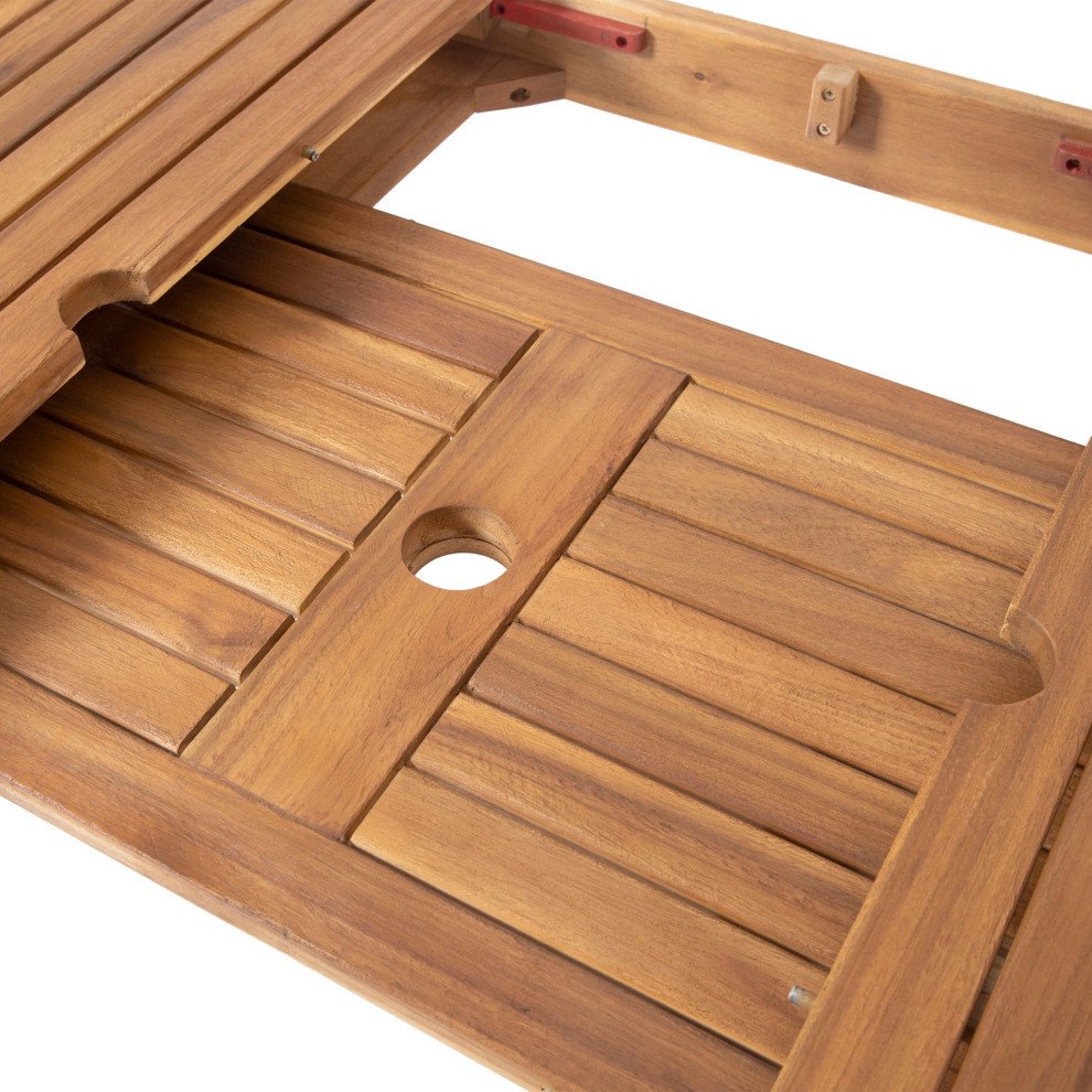 Outdoor 6 Seater Expandable Dining Set With Cushions - Sandblasted Natural / Beige - Image 6