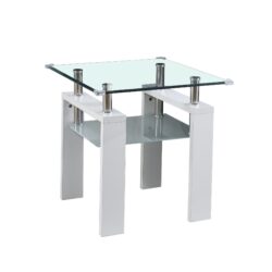Clear Glass Top Side Table, End Table, Modern Design For Home - White