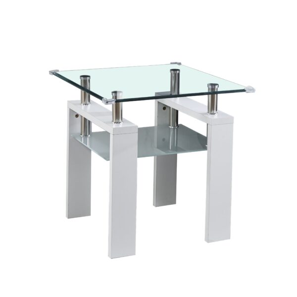 Clear Glass Top Side Table, End Table, Modern Design For Home - White