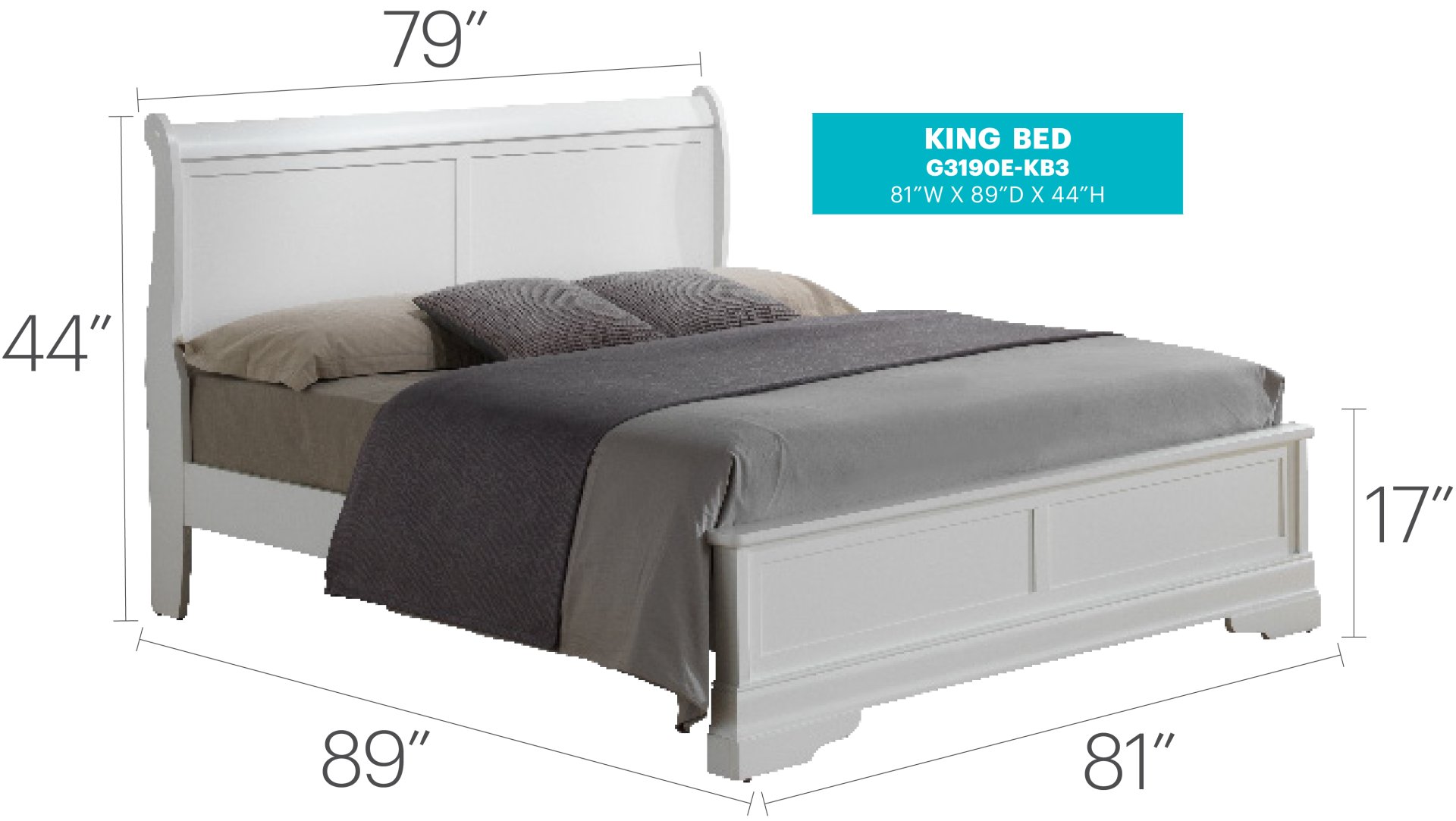 King Bed Sleigh Design - White - Image 3