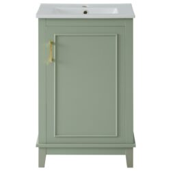 Modern Small Bathroom Vanity Cabinet With Ceramic Basin, Ample Storage, 1 Soft Close Door - Green