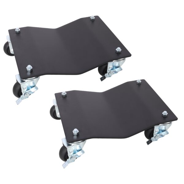 Professional Steel Vehicle Dollies, Heavy Duty Wheel Dolly Steel Tire Skates With Brakes, 2 Pack, 2500Lbs Capacity - Black