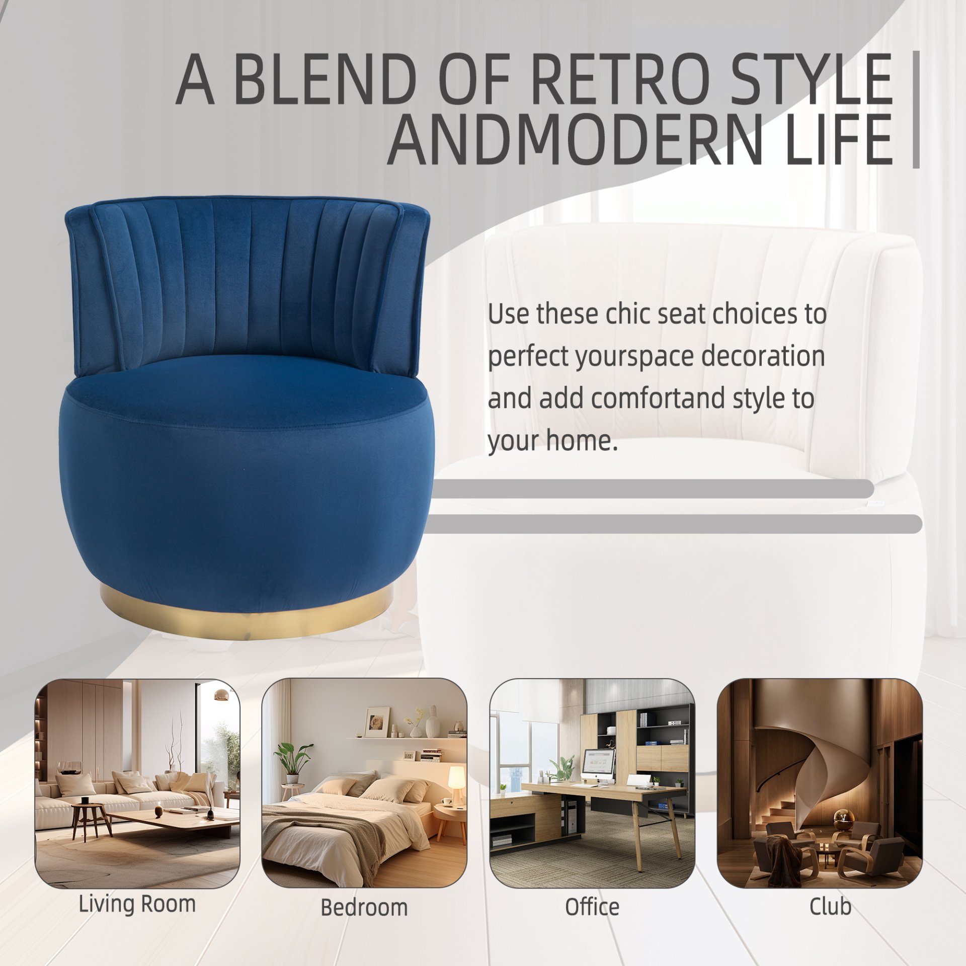 Coolmore - Swivel Barrel Chair, 360 Degree Swivel Accent Sofa Chair With Soft Velvet - Navy - Image 7