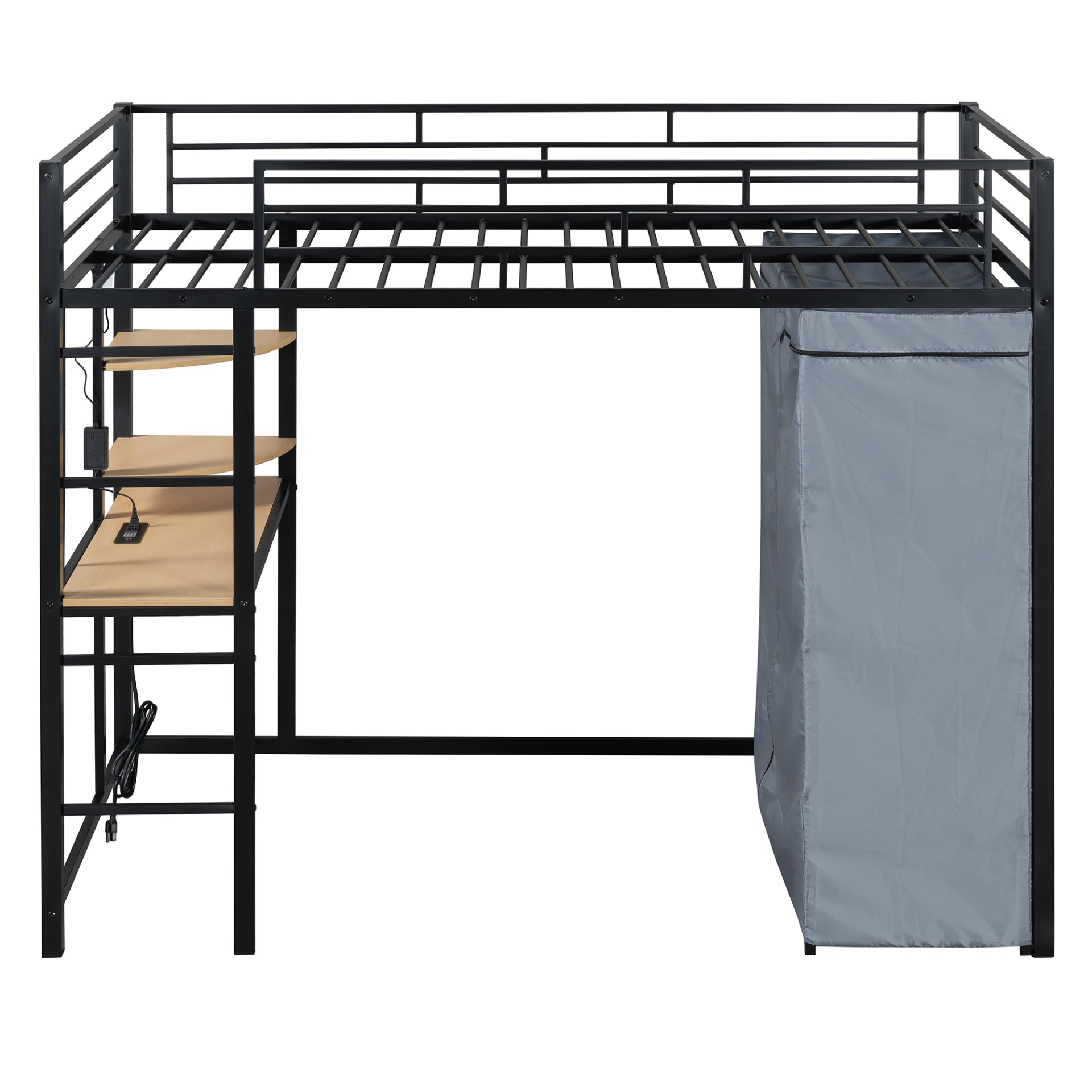 Twin Size Loft Bed With Desk, Shelves, Power Outlet, LED Light And Wardrobe - Black - Image 15
